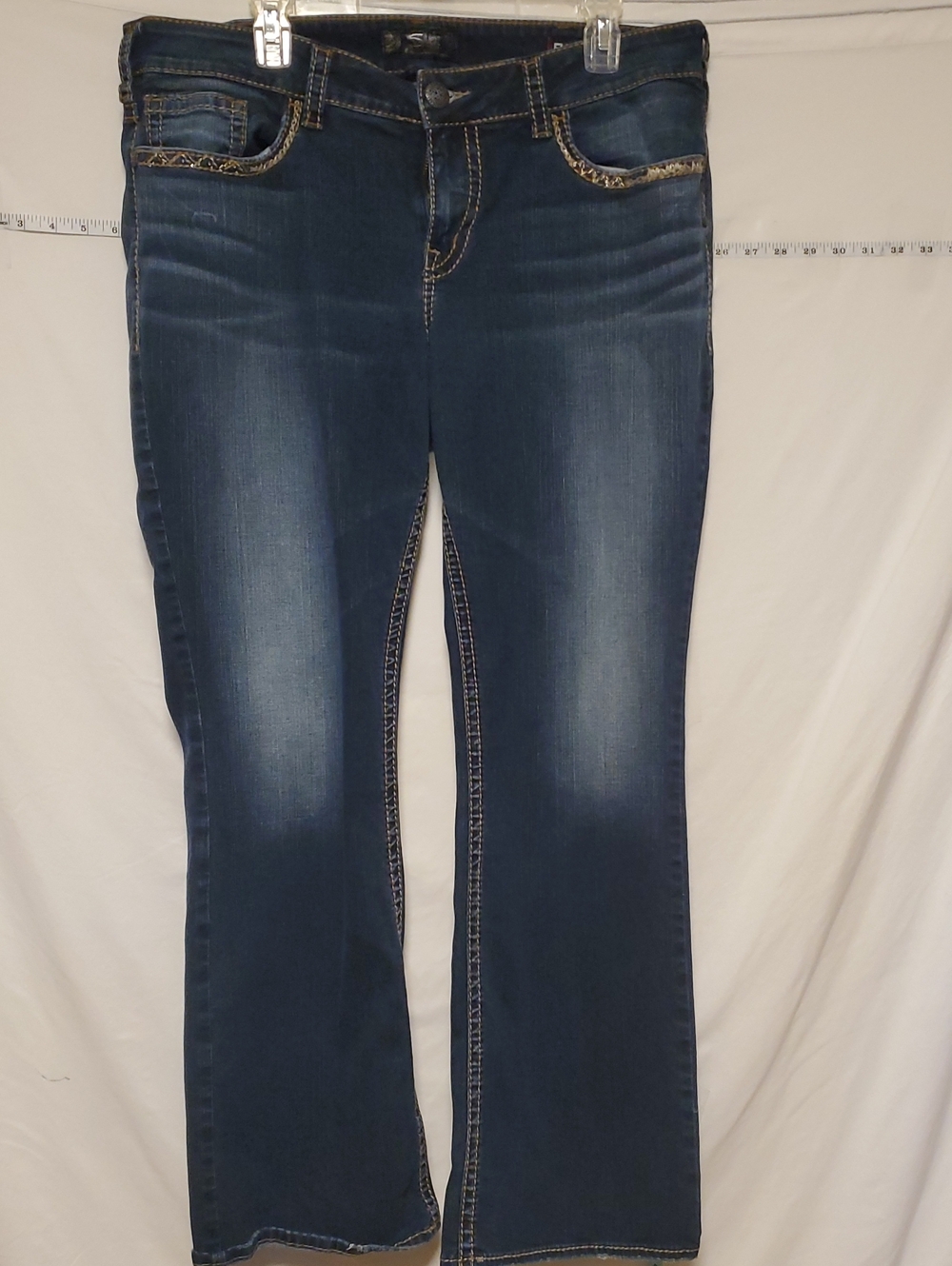 Silver Suki Fluid Denim Jeans Dark Blue Stretch Bootcut Jeans 18 Length 33